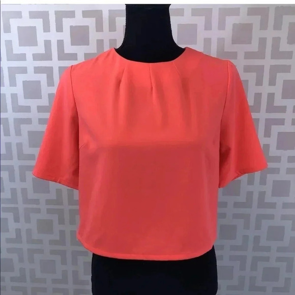 Quinn Structured Crop Neon Top Coral Blouse - Picture 1 of 3